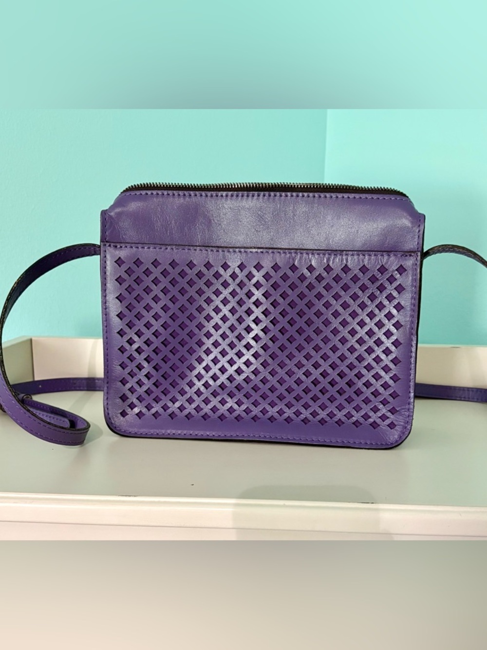 NWOT Patricia Nash Purple Vallata Perforated Leather Crossbody Purse